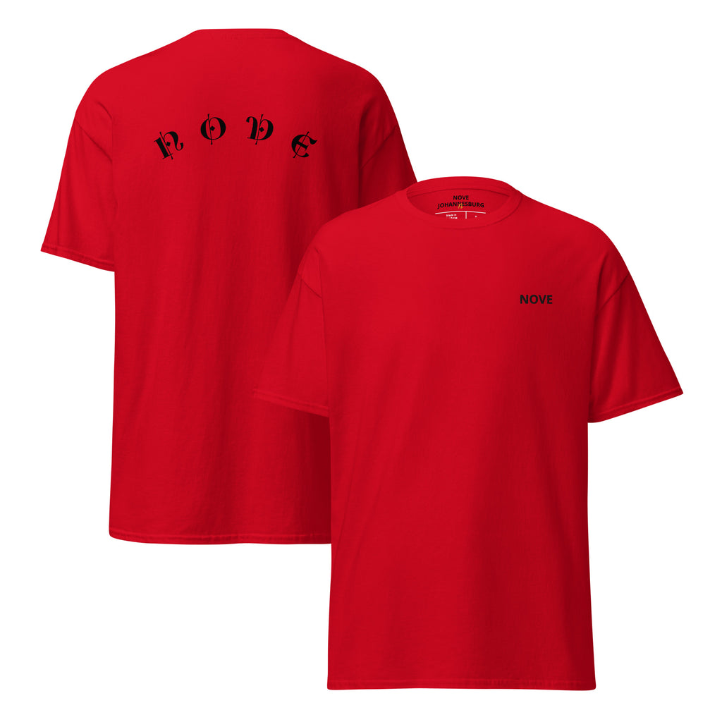 NOVE Red Heavyweight tee front an back view