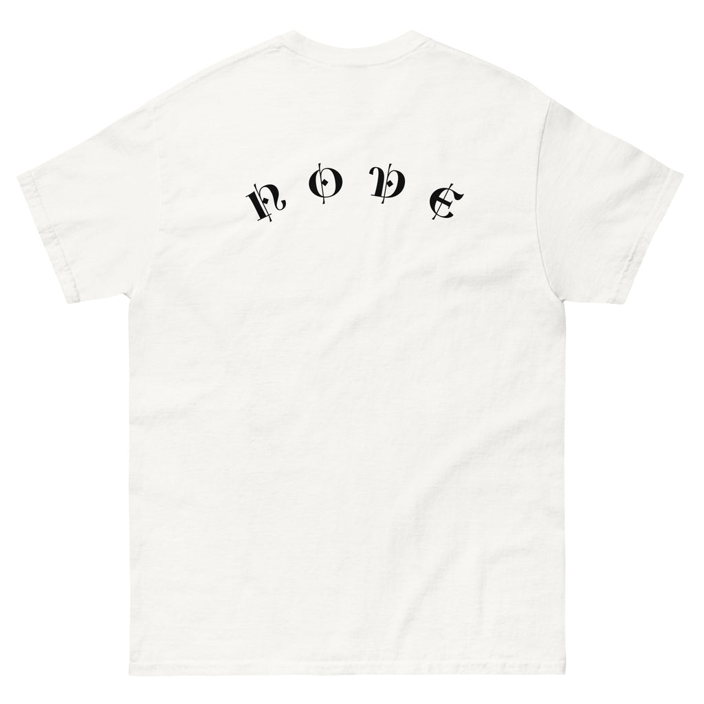 NOVE white heavyweight tee with gothic back print 